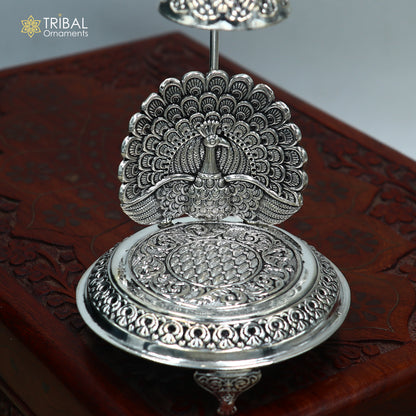 925 sterling silver peacock design God statue's chair Singhasan, throne temple puja article art892