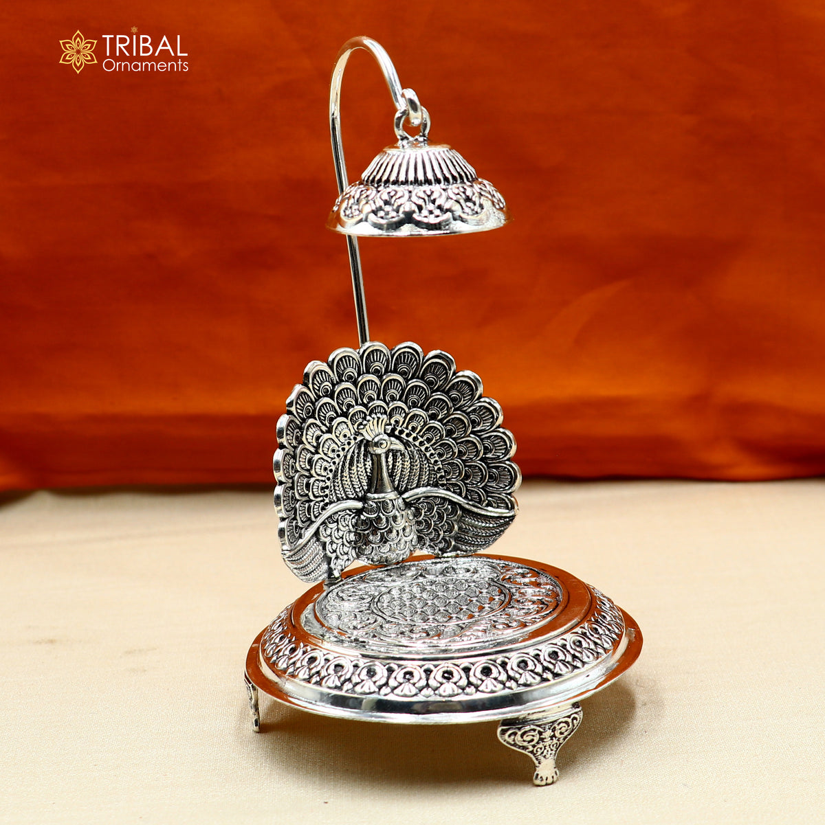 925 sterling silver peacock design God statue's chair Singhasan, throne temple puja article art892