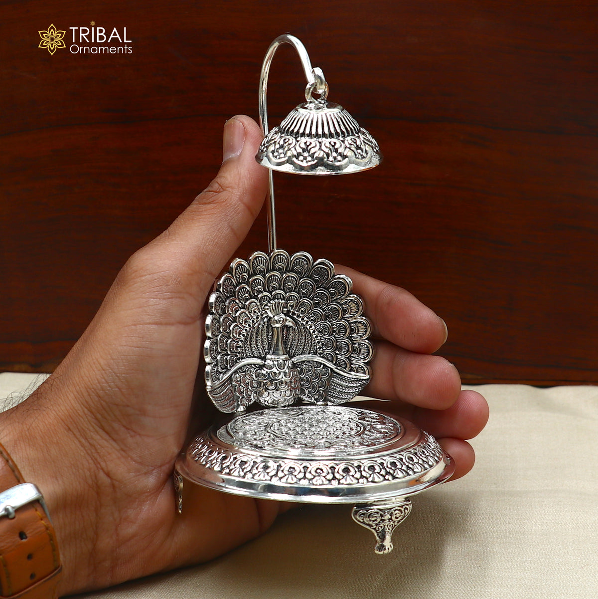 925 sterling silver peacock design God statue's chair Singhasan, throne temple puja article art892