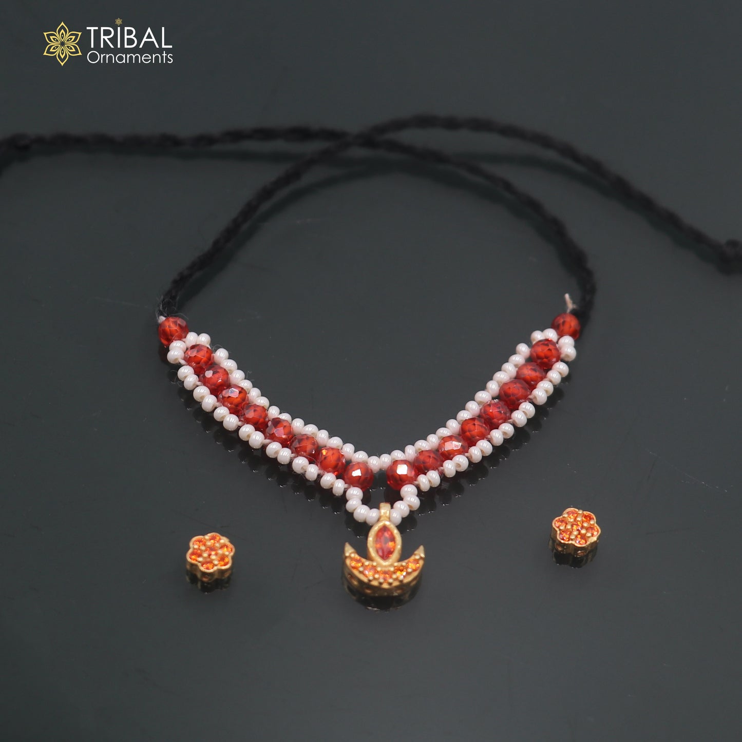 925 sterling silver pearl and red stone necklace for idols or god statues gold polished jewelry set893