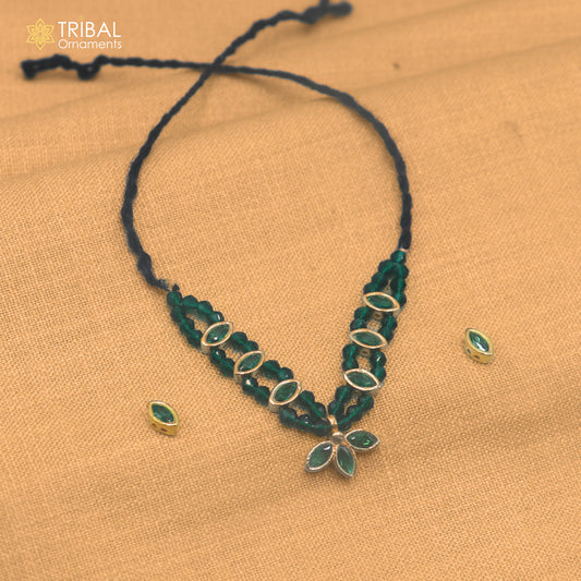 925 sterling silver green stone necklace for idols or god statues gold polished jewelry set894