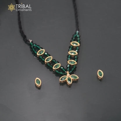 925 sterling silver green stone necklace for idols or god statues gold polished jewelry set894