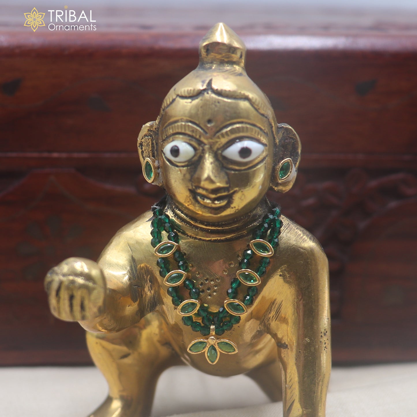 925 sterling silver green stone necklace for idols or god statues gold polished jewelry set894