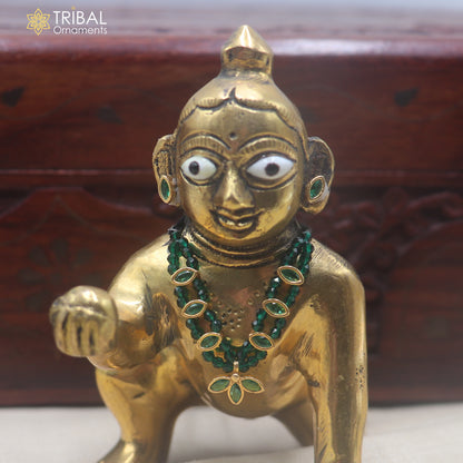 925 sterling silver green stone necklace for idols or god statues gold polished jewelry set894