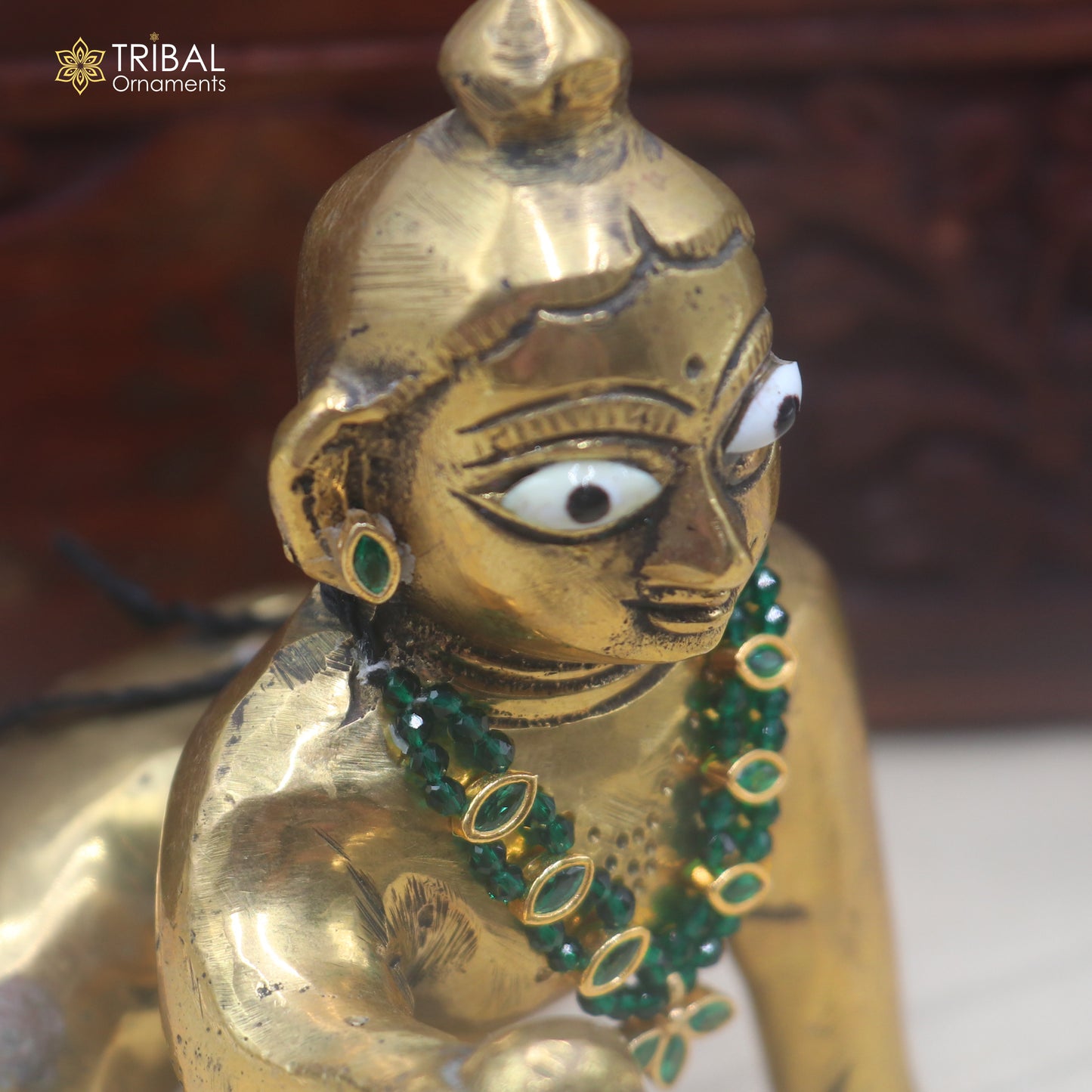 925 sterling silver green stone necklace for idols or god statues gold polished jewelry set894
