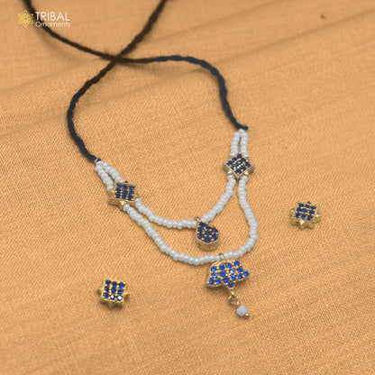 925 sterling silver pearl and blue stone necklace for idols or god statues gold polished jewelry set895
