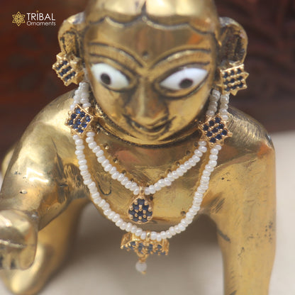 925 sterling silver pearl and blue stone necklace for idols or god statues gold polished jewelry set895