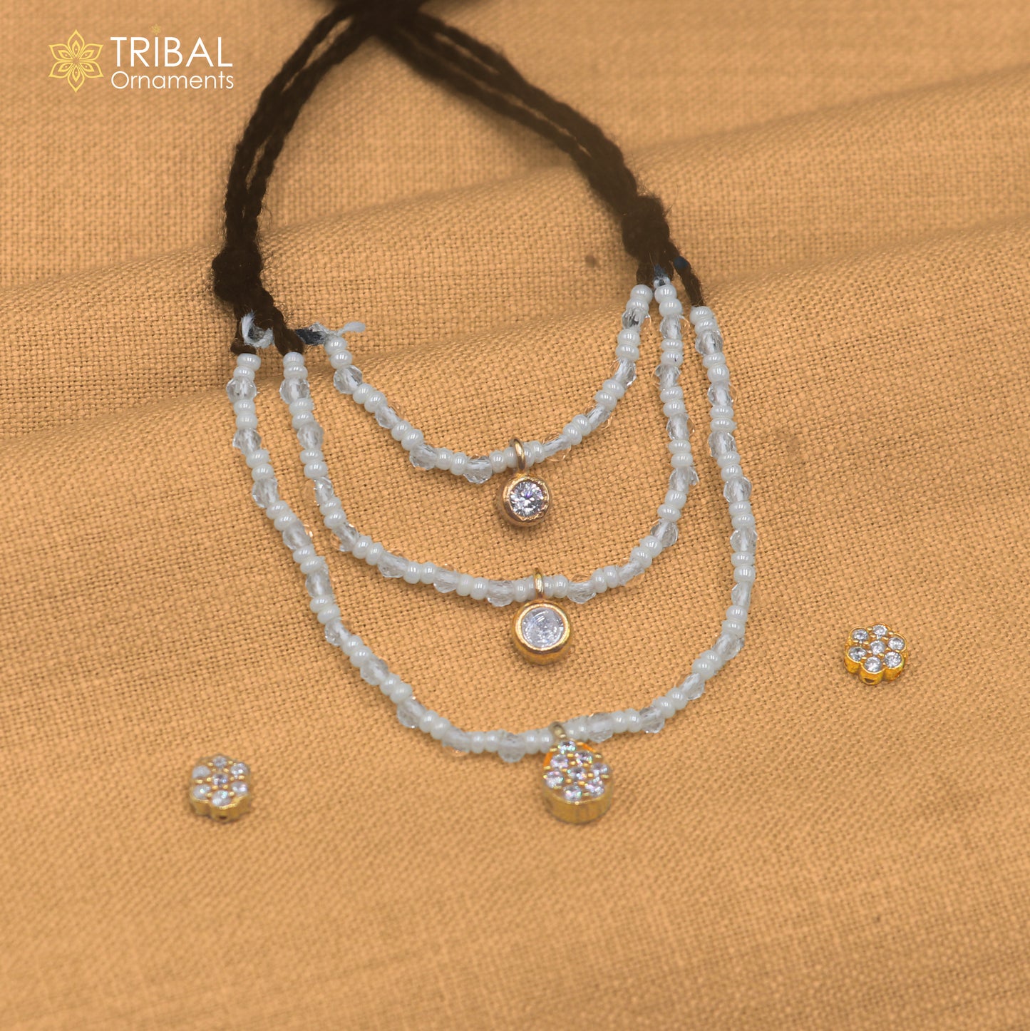 925 sterling silver pearl and white stone necklace for idols or god statues gold polished jewelry set896