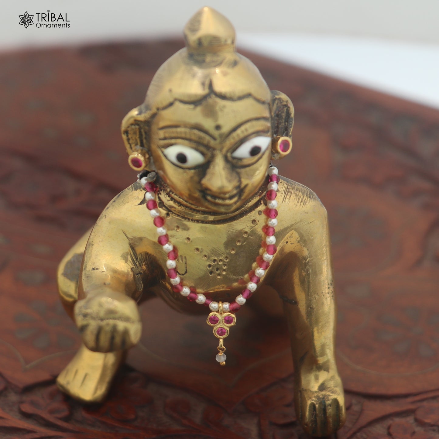 925 sterling silver pearl and pink stone necklace for idols or god statues gold polished jewelry set897