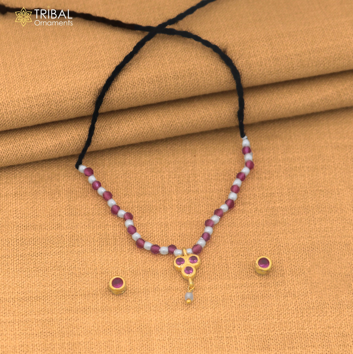 925 sterling silver pearl and pink stone necklace for idols or god statues gold polished jewelry set897