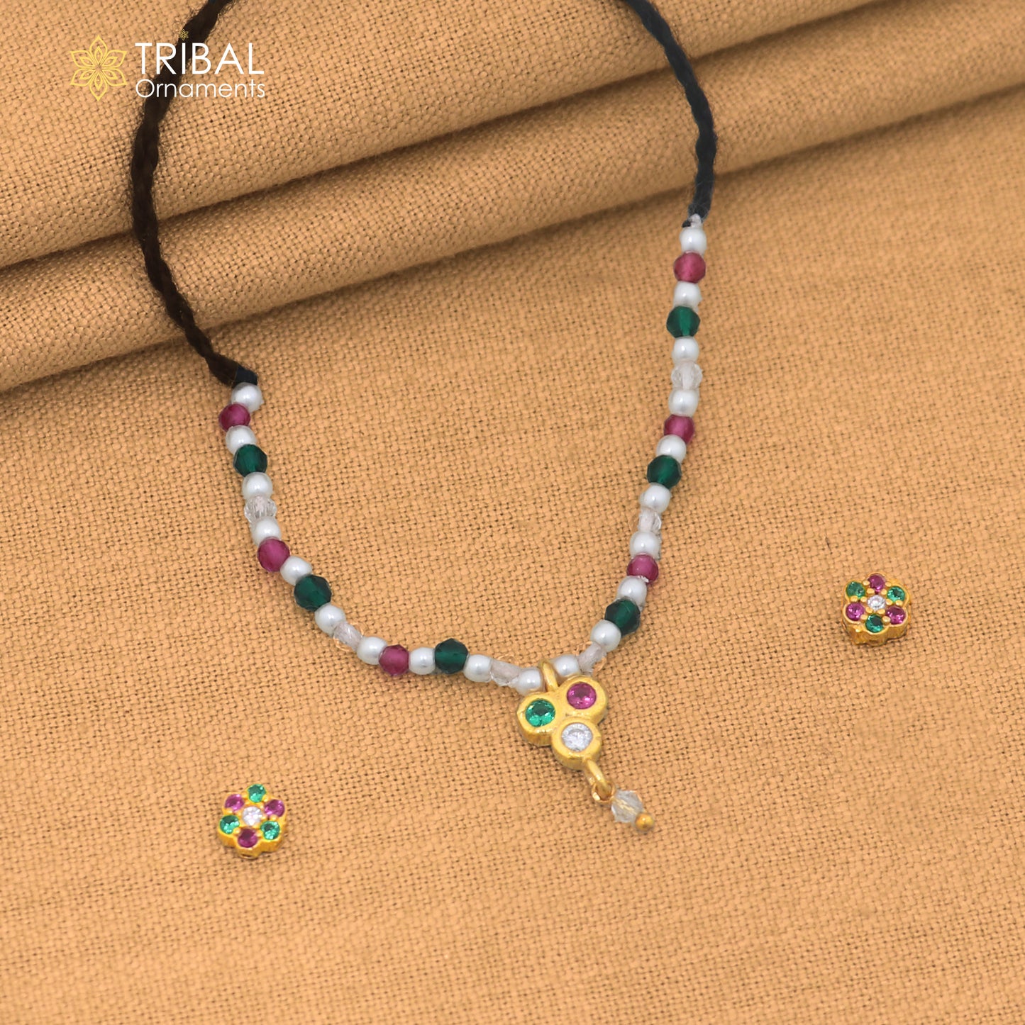 925 sterling silver multi colour stone necklace for idols or god statues gold polished jewelry set898