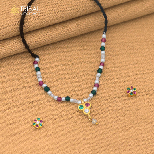 925 sterling silver multi colour stone necklace for idols or god statues gold polished jewelry set898