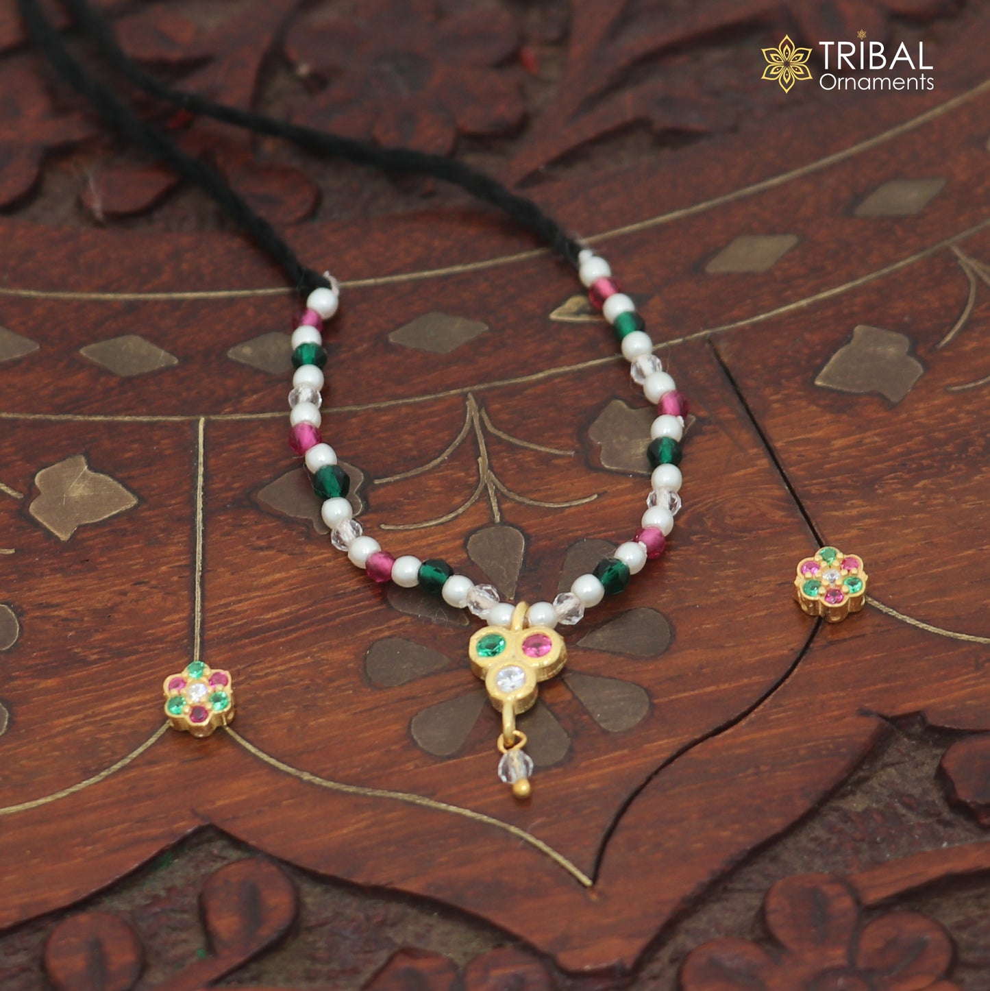 925 sterling silver multi colour stone necklace for idols or god statues gold polished jewelry set898