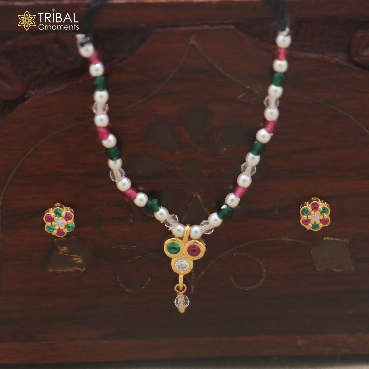 925 sterling silver multi colour stone necklace for idols or god statues gold polished jewelry set898