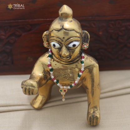 925 sterling silver multi colour stone necklace for idols or god statues gold polished jewelry set898
