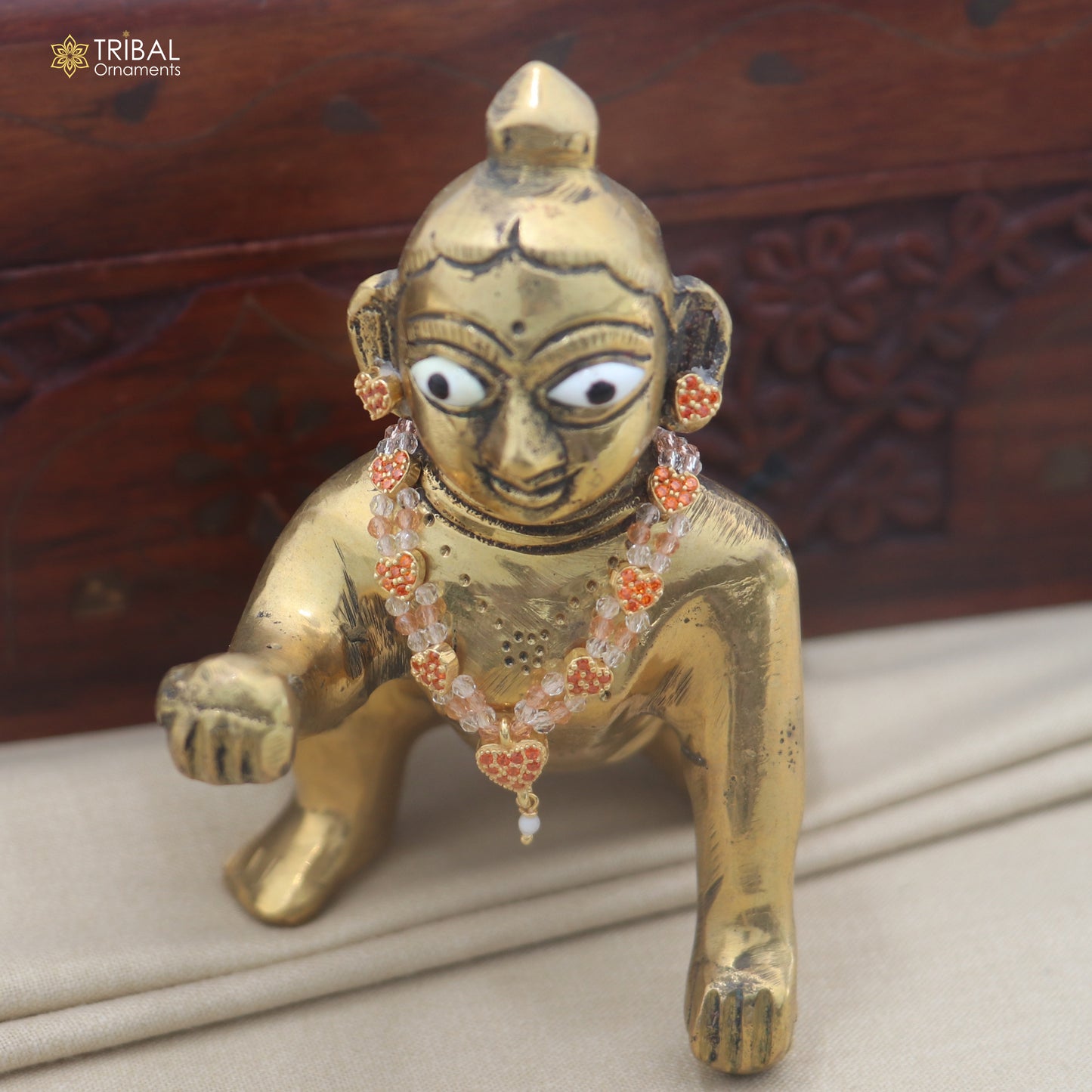 925 sterling silver orange stone necklace for idols or god statues gold polished jewelry set899