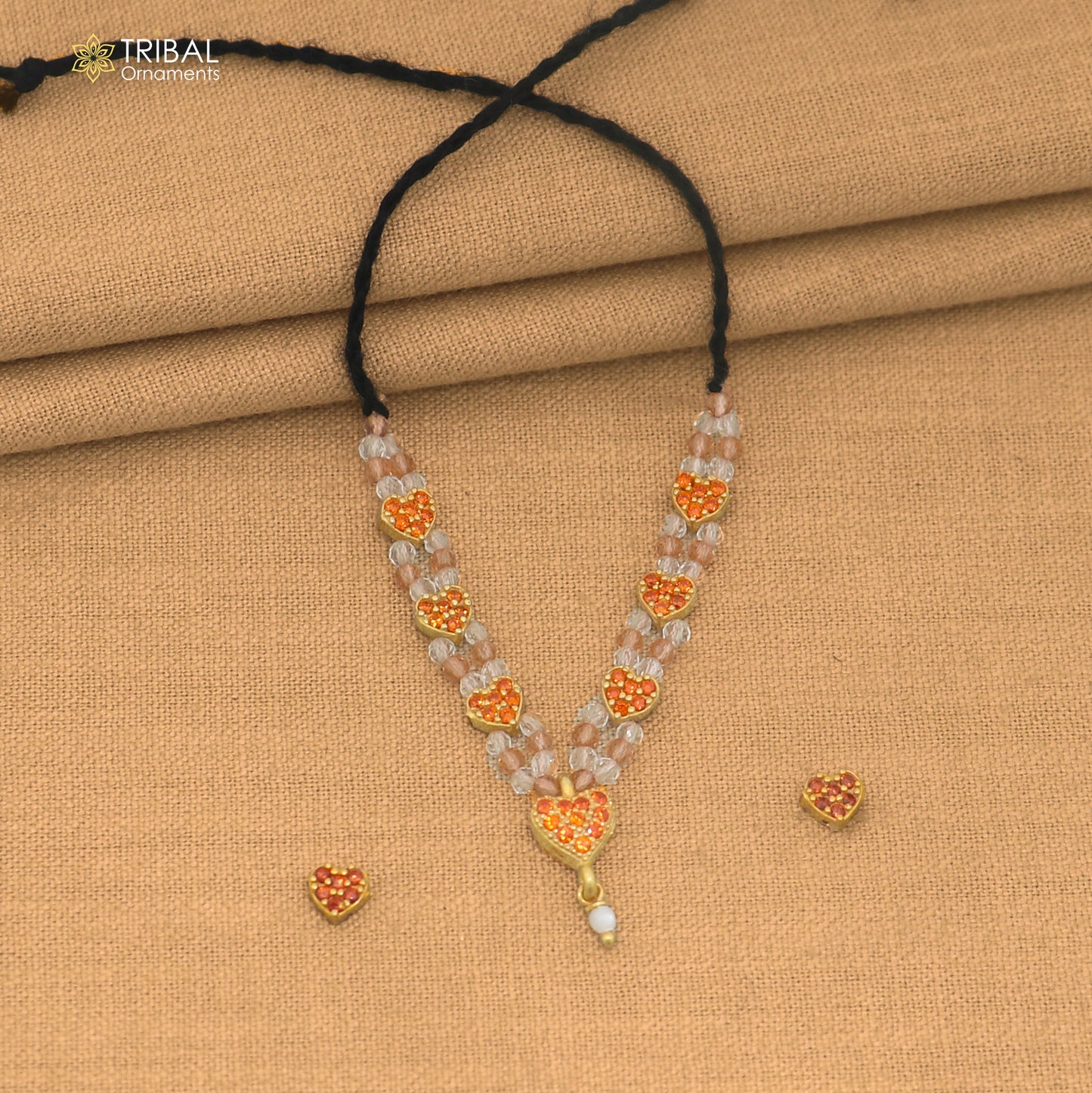 925 sterling silver orange stone necklace for idols or god statues gold polished jewelry set899