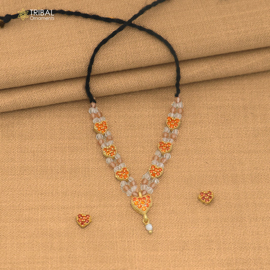 925 sterling silver orange stone necklace for idols or god statues gold polished jewelry set899