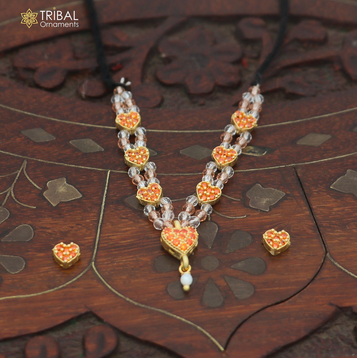 925 sterling silver orange stone necklace for idols or god statues gold polished jewelry set899
