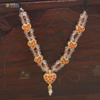 925 sterling silver orange stone necklace for idols or god statues gold polished jewelry set899