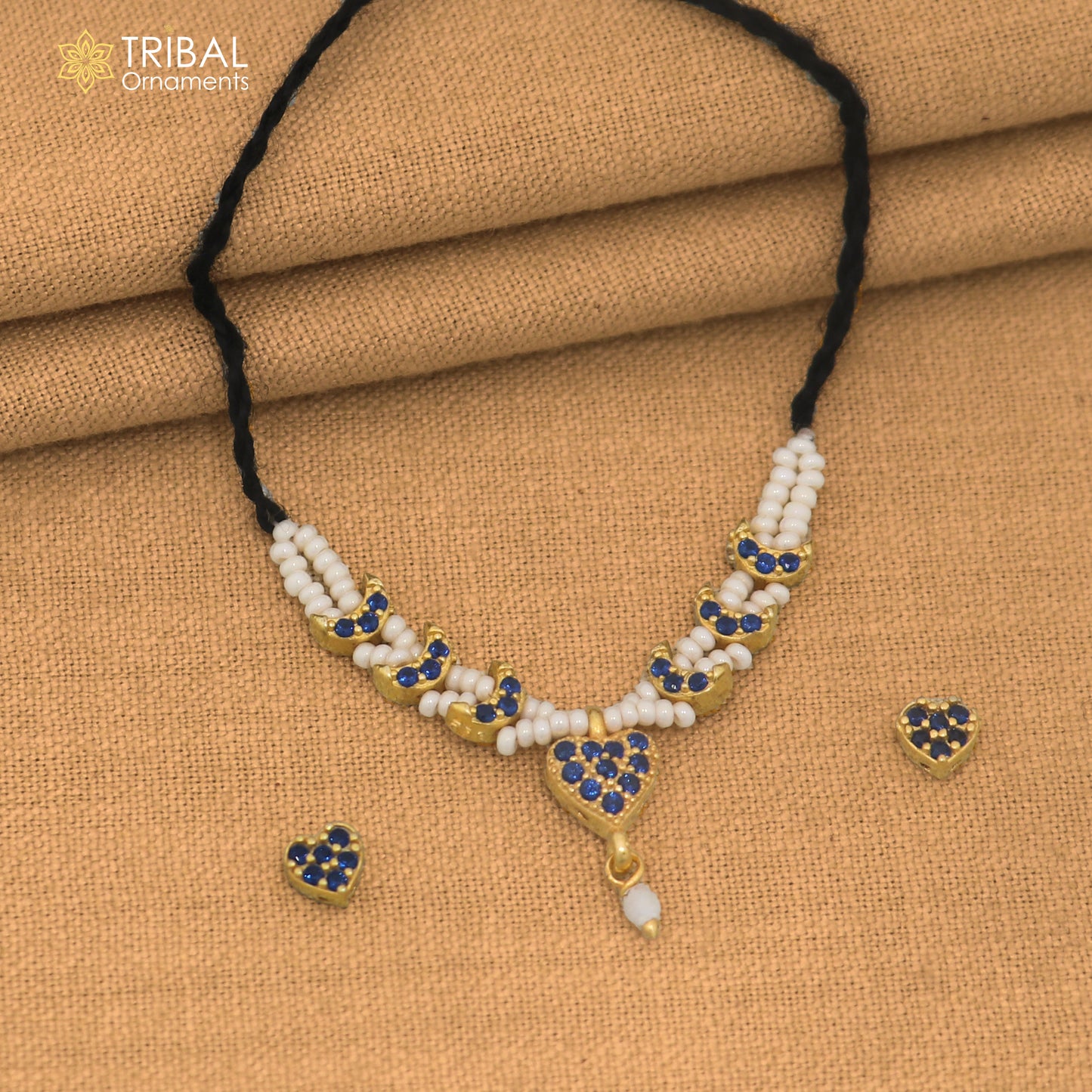 925 sterling silver pearl and blue stone necklace for idols or god statues gold polished jewelry set900