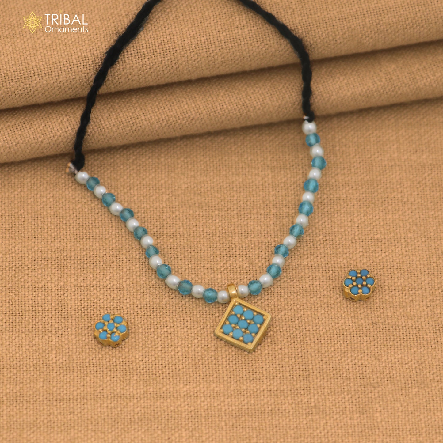 925 sterling silver pearl and turquoise stone necklace for idols or god statues gold polished jewelry set902