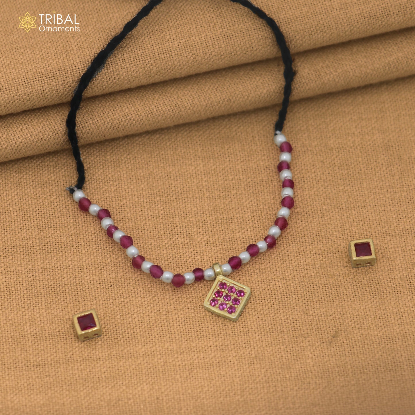 925 sterling silver pearl and pink stone necklace for idols or god statues gold polished jewelry set903