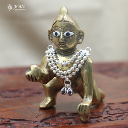 925 sterling silver 3 line beaded chain necklace for Lord Krishna Laddu Gopala jewelry set908