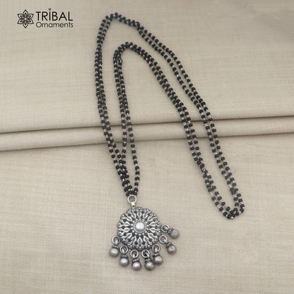 925 sterling silver vintage style pendant with black beads mangalsutra set912