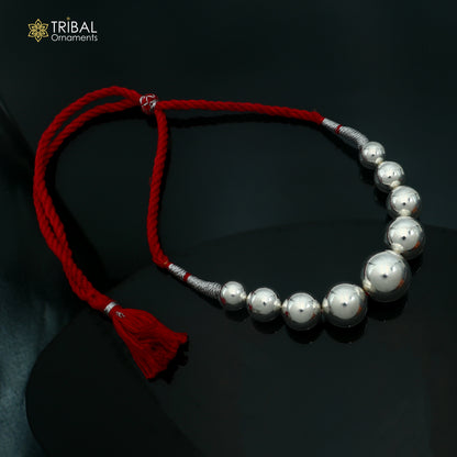 925 sterling silver beads red thread charm necklace, choker tribal brides adjustable jewelry set915