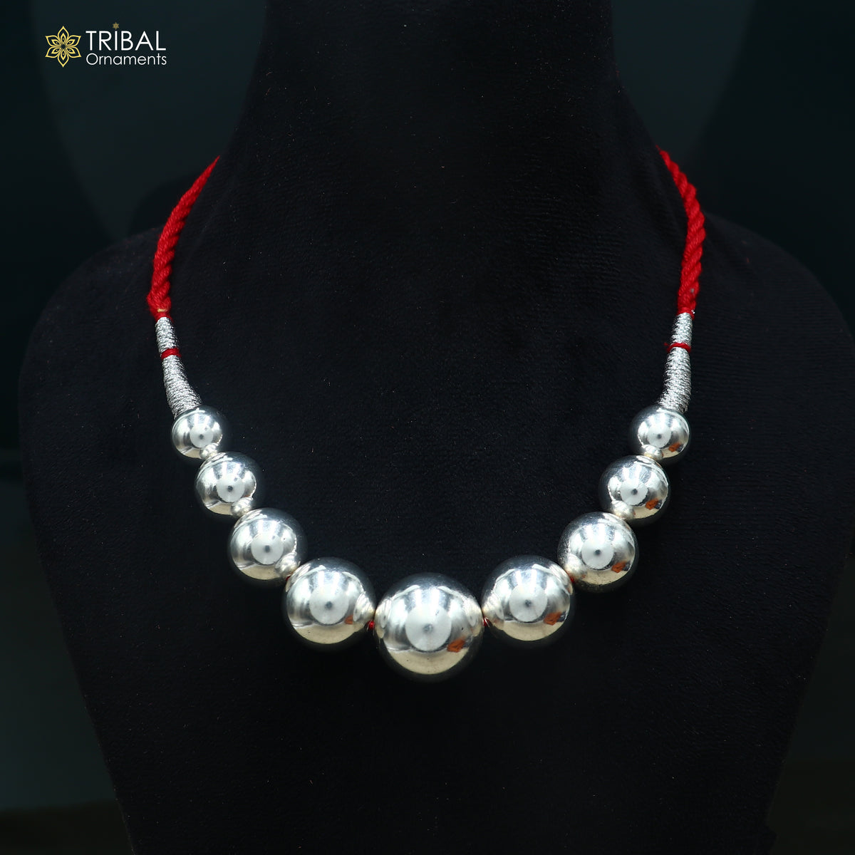 925 sterling silver beads red thread charm necklace, choker tribal brides adjustable jewelry set915