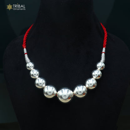 925 sterling silver beads red thread charm necklace, choker tribal brides adjustable jewelry set915