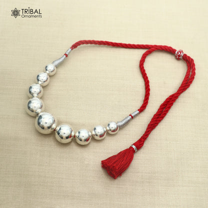 925 sterling silver beads red thread charm necklace, choker tribal brides adjustable jewelry set915