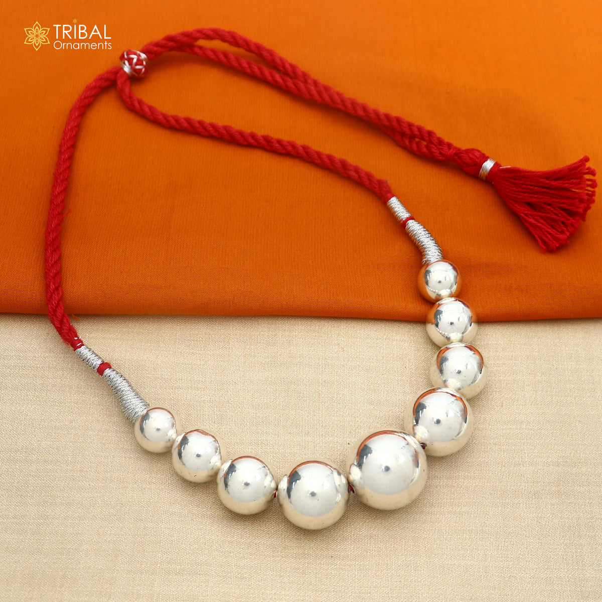 925 sterling silver beads red thread charm necklace, choker tribal brides adjustable jewelry set915