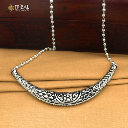 long Vintage traditional style 925 sterling silver beaded chain chitai necklace, choker tribal jewelry set916
