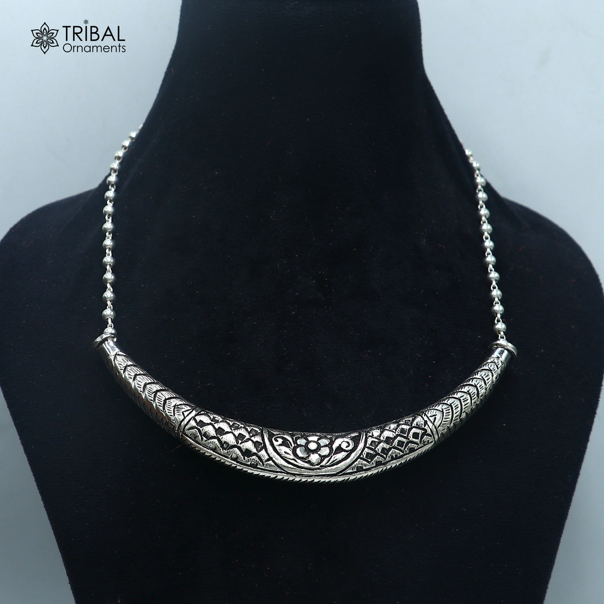 long Vintage traditional style 925 sterling silver beaded chain chitai necklace, choker tribal jewelry set916