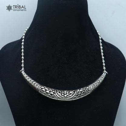 long Vintage traditional style 925 sterling silver beaded chain chitai necklace, choker tribal jewelry set916