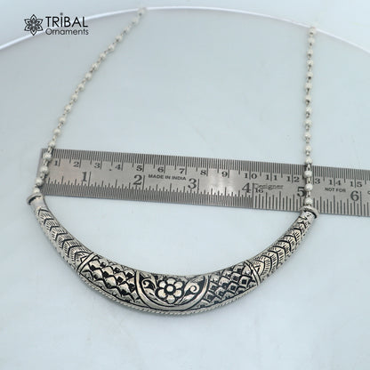 long Vintage traditional style 925 sterling silver beaded chain chitai necklace, choker tribal jewelry set916