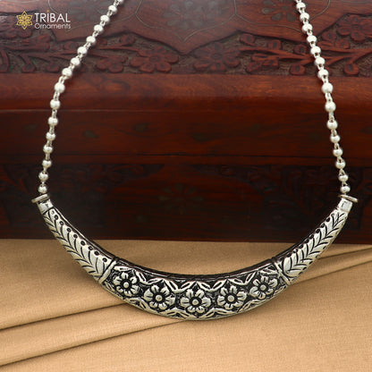 long Vintage traditional style 925 sterling silver beaded chain chitai necklace, choker tribal jewelry set917
