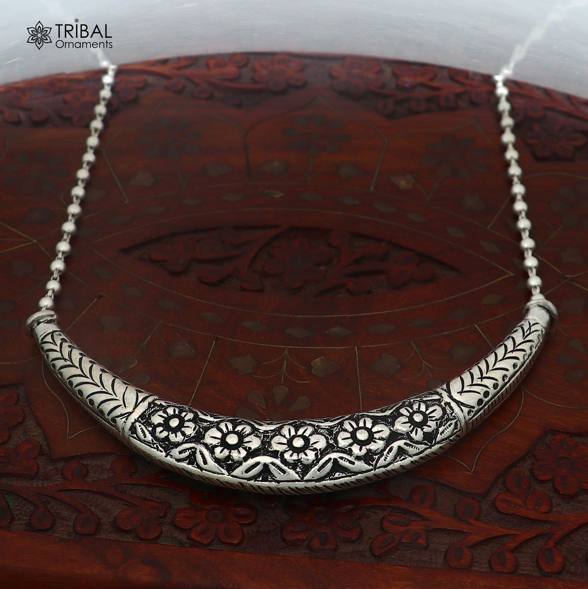 long Vintage traditional style 925 sterling silver beaded chain chitai necklace, choker tribal jewelry set917