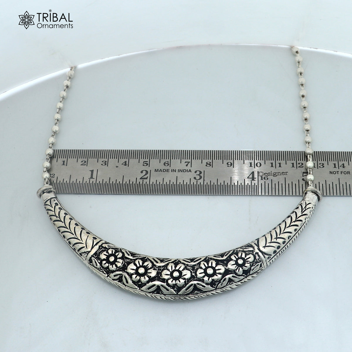 long Vintage traditional style 925 sterling silver beaded chain chitai necklace, choker tribal jewelry set917