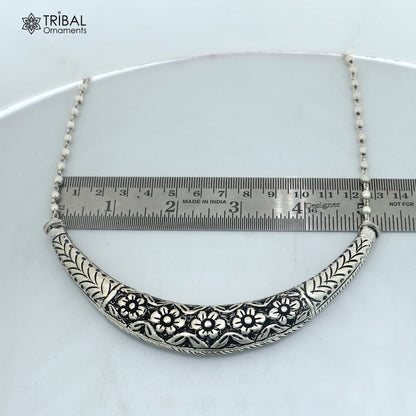 long Vintage traditional style 925 sterling silver beaded chain chitai necklace, choker tribal jewelry set917