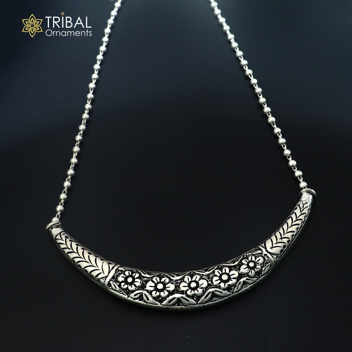 long Vintage traditional style 925 sterling silver beaded chain chitai necklace, choker tribal jewelry set917