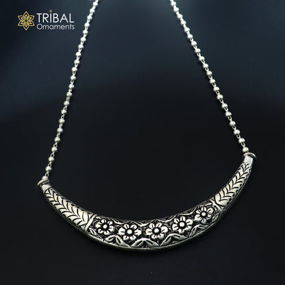 long Vintage traditional style 925 sterling silver beaded chain chitai necklace, choker tribal jewelry set917