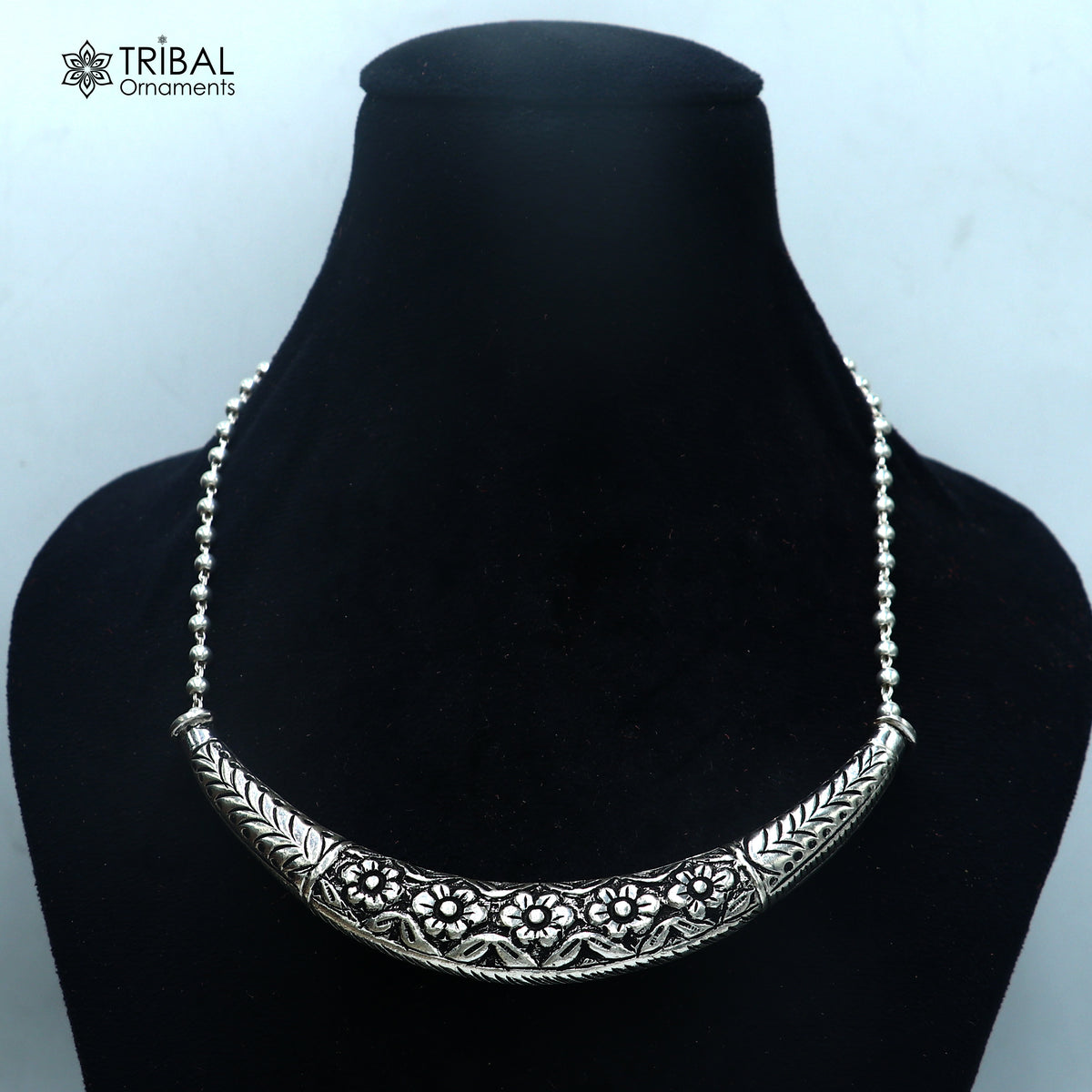long Vintage traditional style 925 sterling silver beaded chain chitai necklace, choker tribal jewelry set917