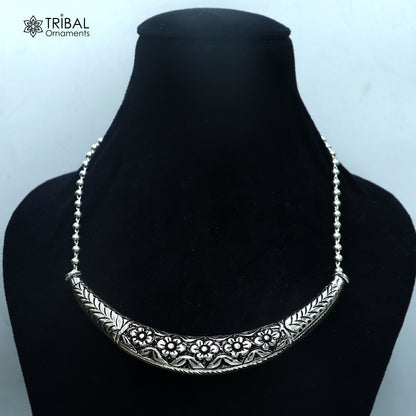 long Vintage traditional style 925 sterling silver beaded chain chitai necklace, choker tribal jewelry set917