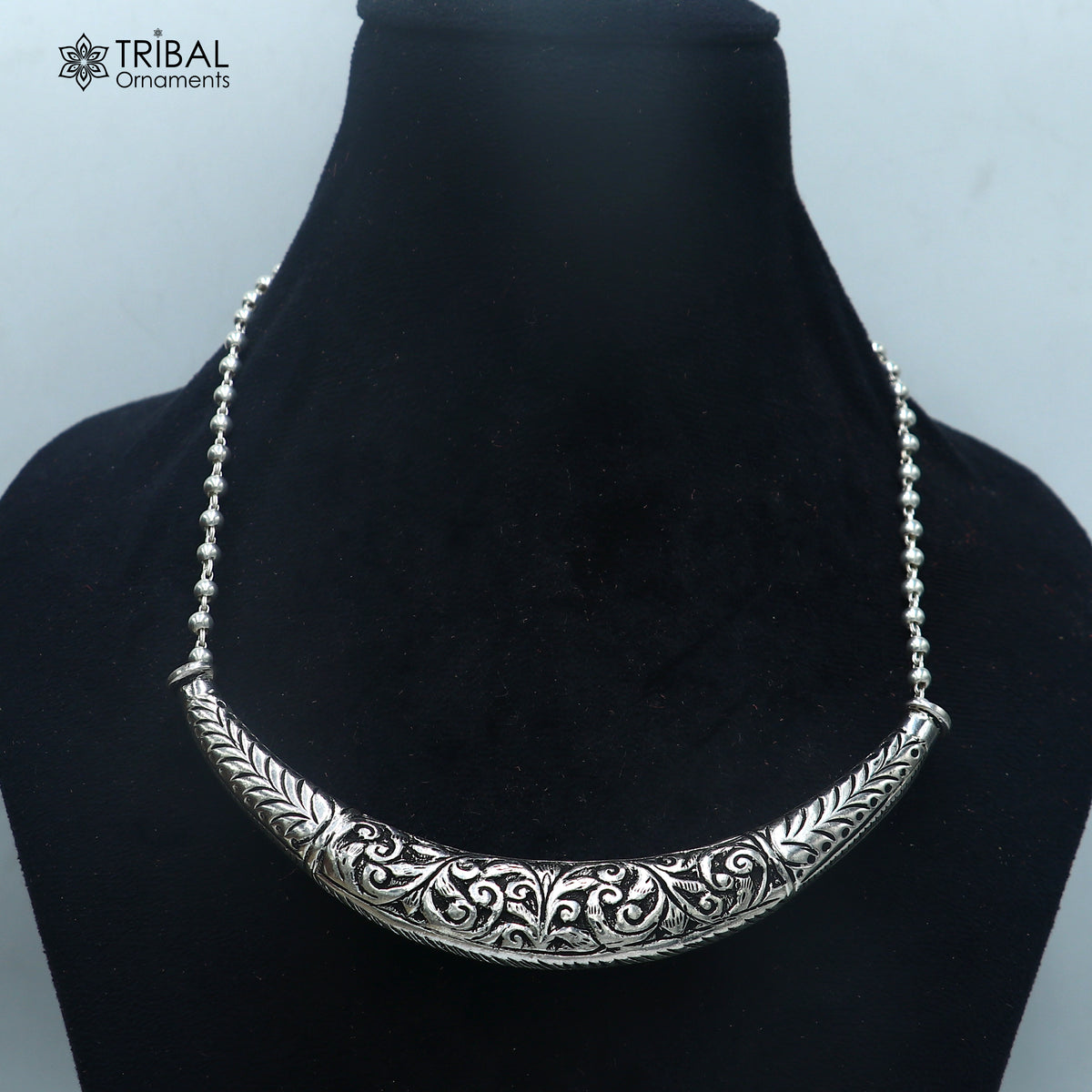 long Vintage traditional style 925 sterling silver beaded chain chitai necklace, choker tribal jewelry set917
