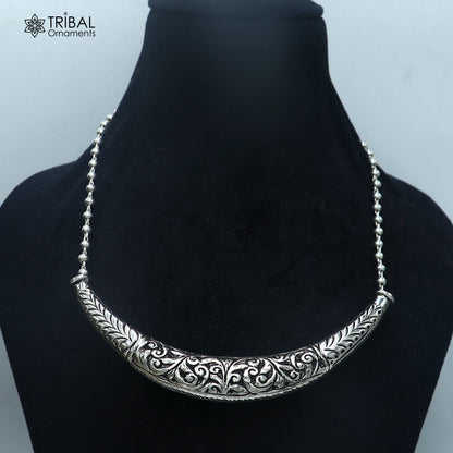 long Vintage traditional style 925 sterling silver beaded chain chitai necklace, choker tribal jewelry set917