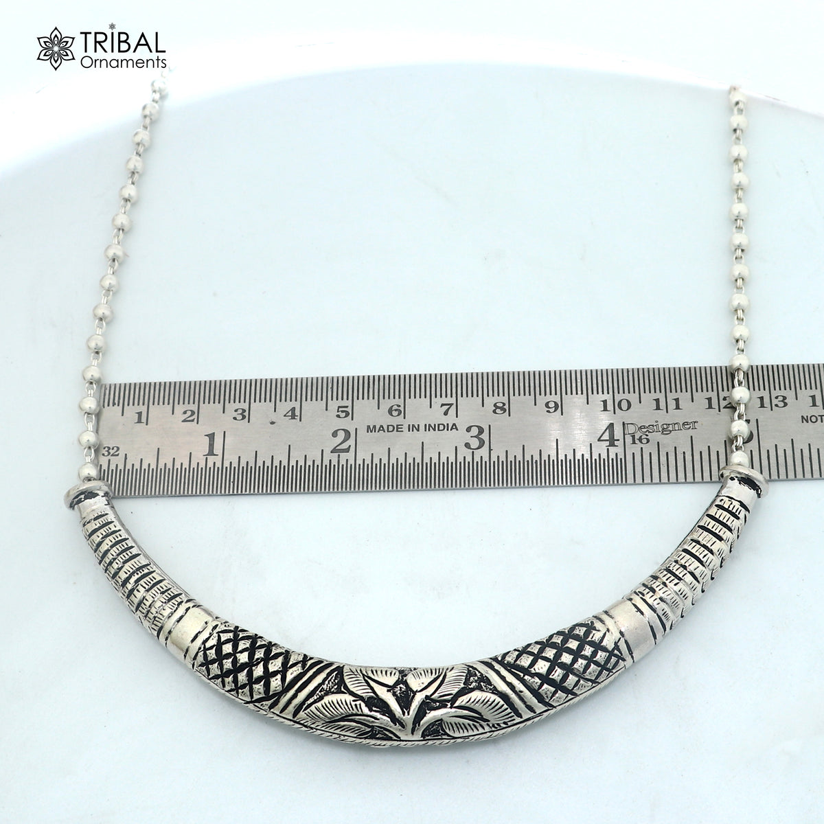 long Vintage traditional style 925 sterling silver beaded chain chitai necklace, choker tribal jewelry set918
