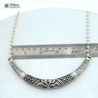 long Vintage traditional style 925 sterling silver beaded chain chitai necklace, choker tribal jewelry set918
